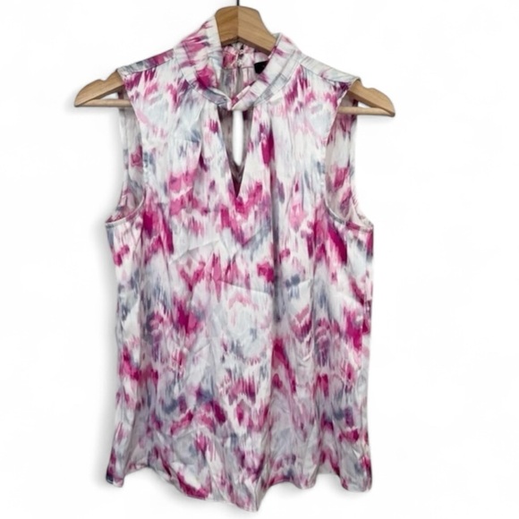 Halogen Tops - Halogen Womens Blouse Size XS Pink Gray Abstract Mock Neck Keyhole Sleeveless